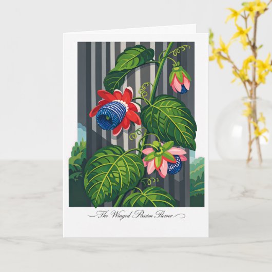 羽のあるパッションフラワー 植物画 カード (黄色い花)
