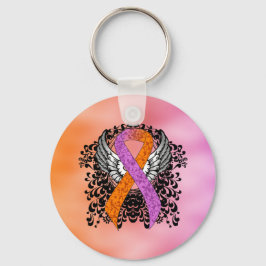 羽のある蘭とオレンジの認識度リボン キーホルダー