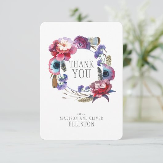 羽のある野草牡丹フローラ |ありがとうございます サンキューカード (スタンド正面)