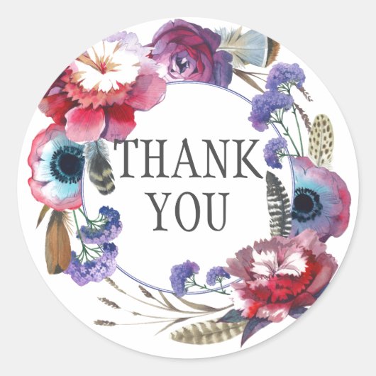 羽のある野草牡丹フローラ |ありがとうございます ラウンドシール (正面)