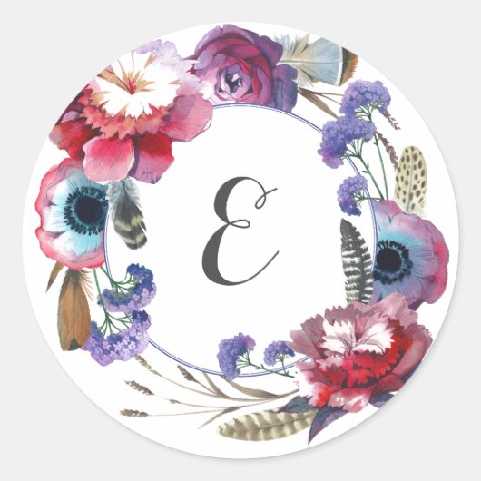 羽のある野草牡丹フローラ |モノグラム ラウンドシール (正面)