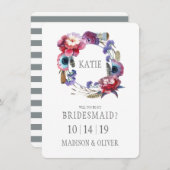 羽のある野草牡丹フローラ | 花嫁介添人 招待状 (正面/裏面)