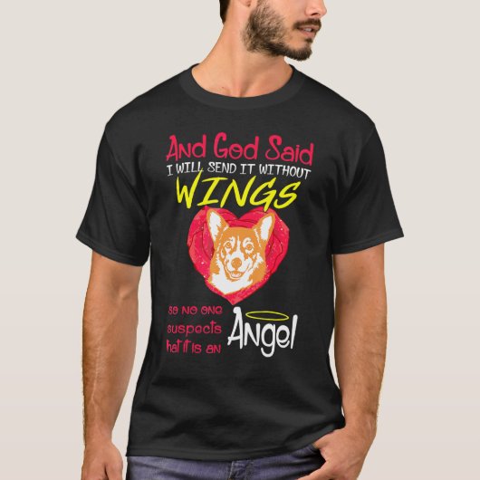 羽のないペンブローク・ウェルシュ・コーギー天使 Tシャツ (正面)