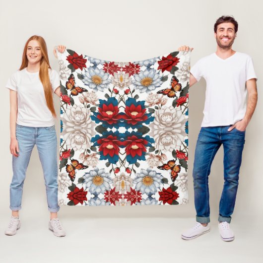 羽のない蝶と花柄の自然インスピレーション フリースブランケット (インサイチュ)