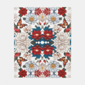 羽のない蝶と花柄の自然インスピレーション フリースブランケット (正面)