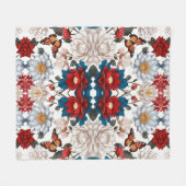 羽のない蝶と花柄の自然インスピレーション フリースブランケット (正面(横))