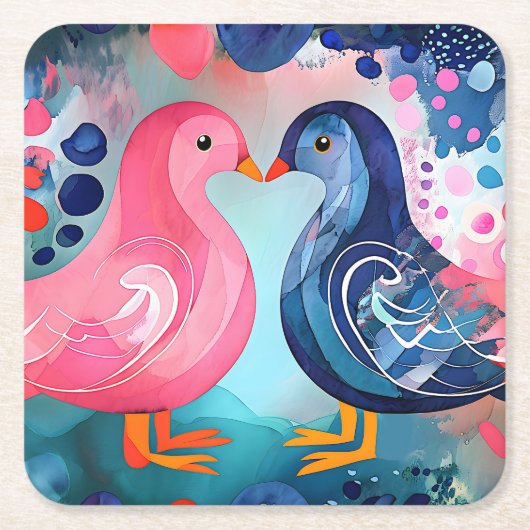 『羽のキス』ハッピーバレンタインデー スクエアペーパーコースター (正面)