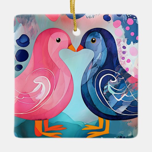 『羽のキス』ハッピーバレンタインデー セラミックオーナメント (正面)