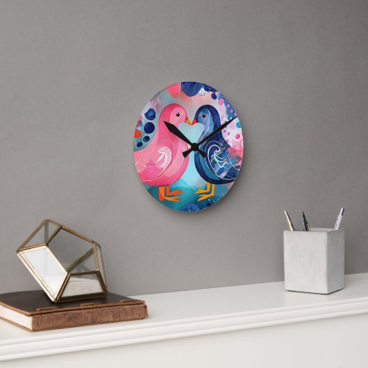 『羽のキス』ハッピーバレンタインデー ラウンド壁時計 (オフィス)