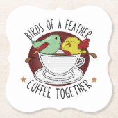 羽のコーヒーを一緒に飲む鳥 ペーパーコースター (正面)