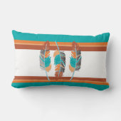 羽のティール（緑がかった色）と砂漠の色2 ランバークッション (裏面)