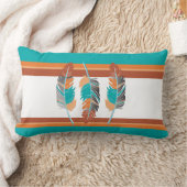 羽のティール（緑がかった色）と砂漠の色2 ランバークッション (ブランケット)