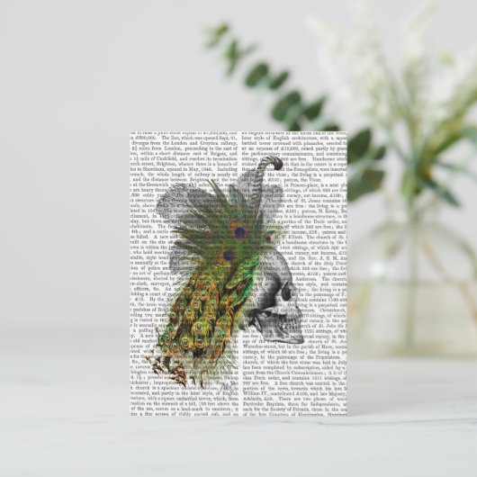 羽のヘッドドレスをかぶったドクロ ポストカード (スタンド正面)