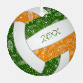 羽のペイリーズ模様グリーンオレンジバレーボール メタルオーナメント (裏面)