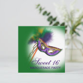 羽のマスクの紫色の菓子16の仮面舞踏会のパーティー 招待状 (スタンド正面)