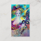 羽の付いたマスクモノグラムブルーグリーン付き女性 名刺 (裏面)