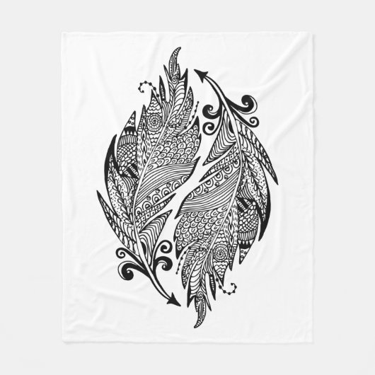 羽の刺激を受けたなスケッチ フリースブランケット (正面)