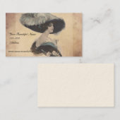 羽の帽子の名刺のヴィンテージのエレガントな女性 名刺 (正面/裏面)