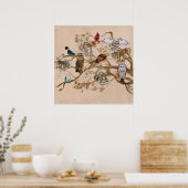 羽の枝のポスターの鳥 ポスター (キッチン)