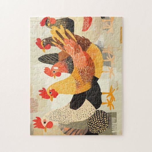 羽の模様や色が変わった鶏 ジグソーパズル (縦)
