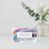 羽の水彩画のボヘミアのヴィンテージのガーリーな上品 名刺 (スタンド正面)