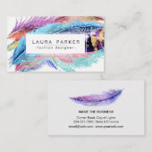 羽の水彩画のボヘミアのヴィンテージのガーリーな上品 名刺 (正面/裏面)