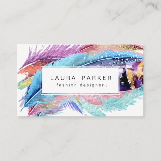 羽の水彩画のボヘミアのヴィンテージのガーリーな上品 名刺 (正面)