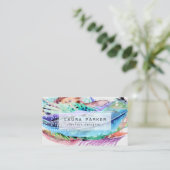 羽の水彩画のBohoのヴィンテージのガーリーな上品 名刺 (スタンド正面)