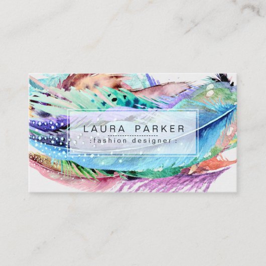 羽の水彩画のBohoのヴィンテージのガーリーな上品 名刺 (正面)