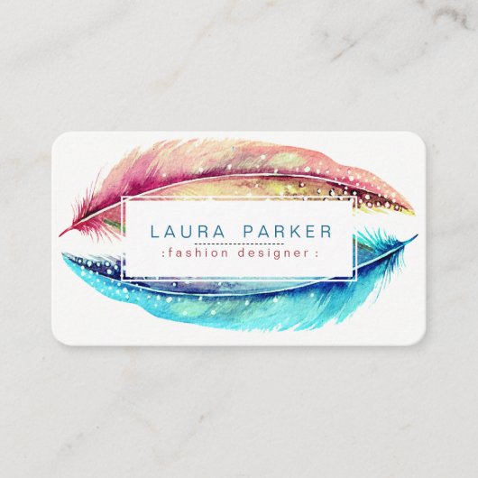 羽の水彩画のBohoの鳥のガーリーなモダン 名刺 (正面)