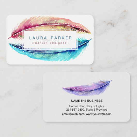 羽の水彩画のBohoの鳥のガーリーなモダン 名刺 (正面/裏面)