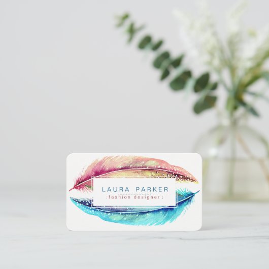 羽の水彩画のBohoの鳥のガーリーなモダン 名刺 (スタンド正面)