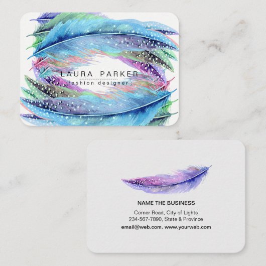 羽の水彩画のBohoの鳥のガーリーな上品 名刺 (正面/裏面)