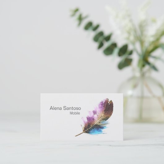 羽の水彩画 名刺 (スタンド正面)