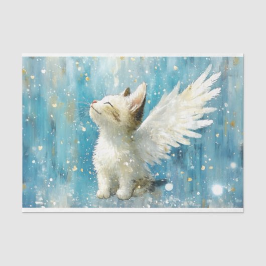 羽の生えたかわいい白猫の子猫 AV3 デコパージュ 薄葉紙 (正面)