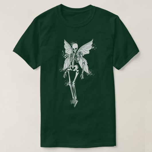 羽の生えたフェアリーの骸骨 フェアリーコア Tシャツ (デザイン正面)