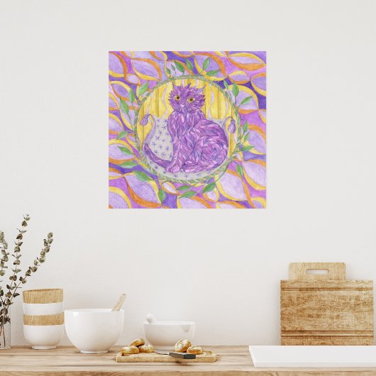 羽の生えた猫 ポスター (キッチン)