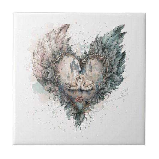 羽の生えた白鳥のおとぎ話 タイル (正面)