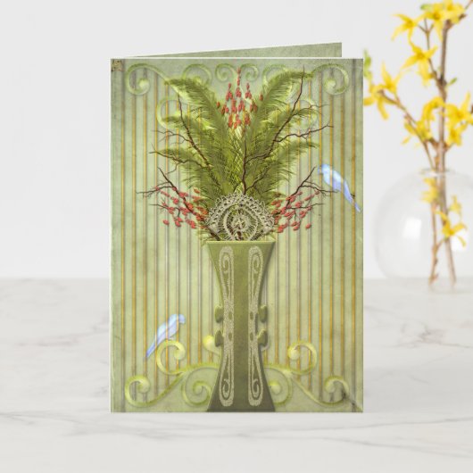 羽の空白の鳥 カード (黄色い花)