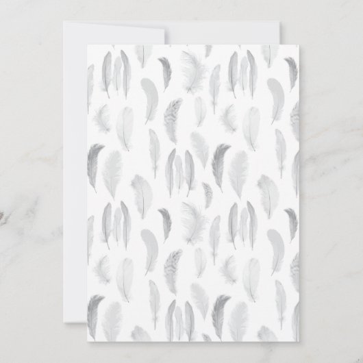 羽の結婚式招待状の白および灰色 招待状 (裏面)
