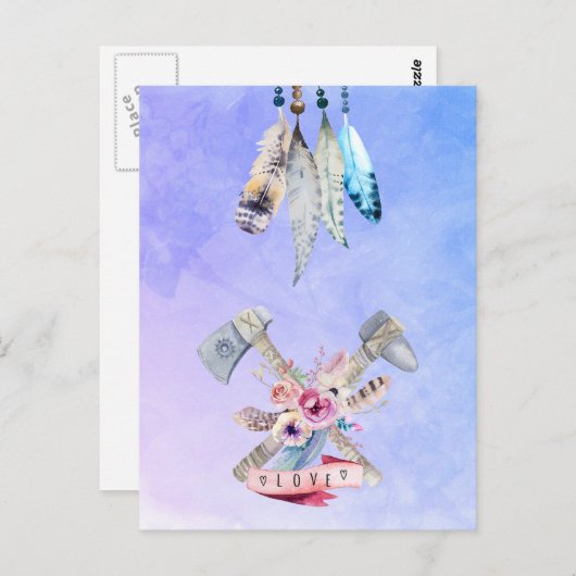 羽の花とラブウォーターの色のデザイン ポストカード (正面/裏面)