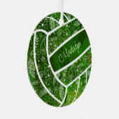 羽の花の模様グリーンバレーボール メタルオーナメント (正面右)
