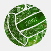 羽の花の模様グリーンバレーボール メタルオーナメント (裏面)