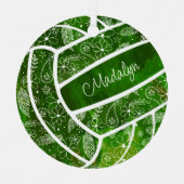 羽の花の模様グリーンバレーボール メタルオーナメント (正面)