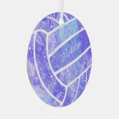 羽の花の模様パープルバレーボール メタルオーナメント (正面右)