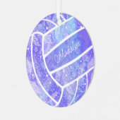 羽の花の模様パープルバレーボール メタルオーナメント (正面左)