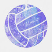 羽の花の模様パープルバレーボール メタルオーナメント (正面)