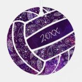 羽の花の模様パープルバレーボール メタルオーナメント (裏面)