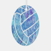 羽の花の模様ブルーバレーボール メタルオーナメント (正面右)