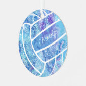 羽の花の模様ブルーバレーボール メタルオーナメント (正面左)